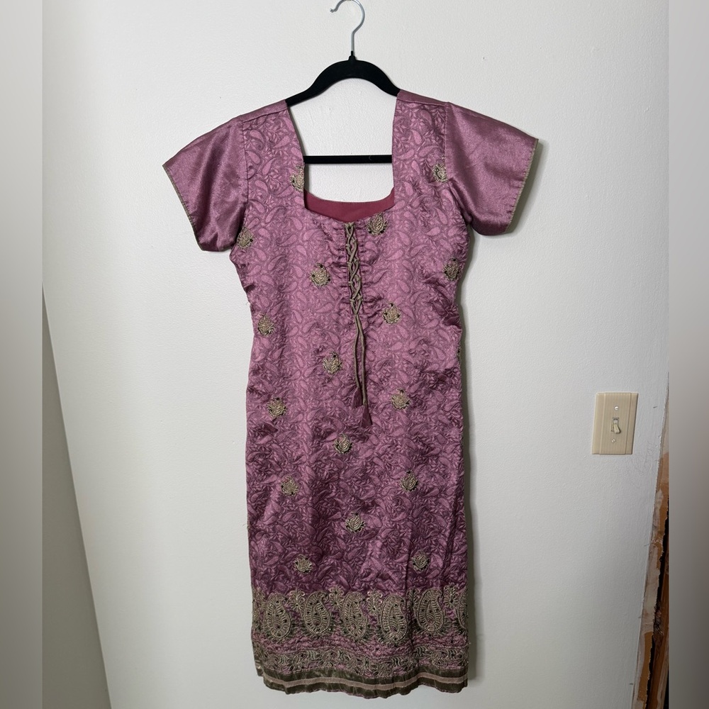 Handmade Mauve Embroidered Kurta Dress